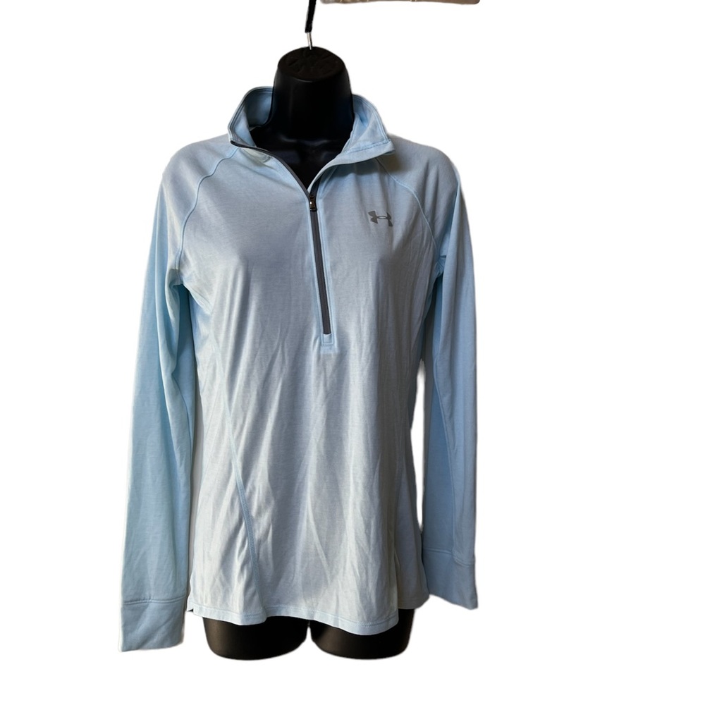 Pale blue Under Armour 3/4 zip athletic top long sleeve, workout performance